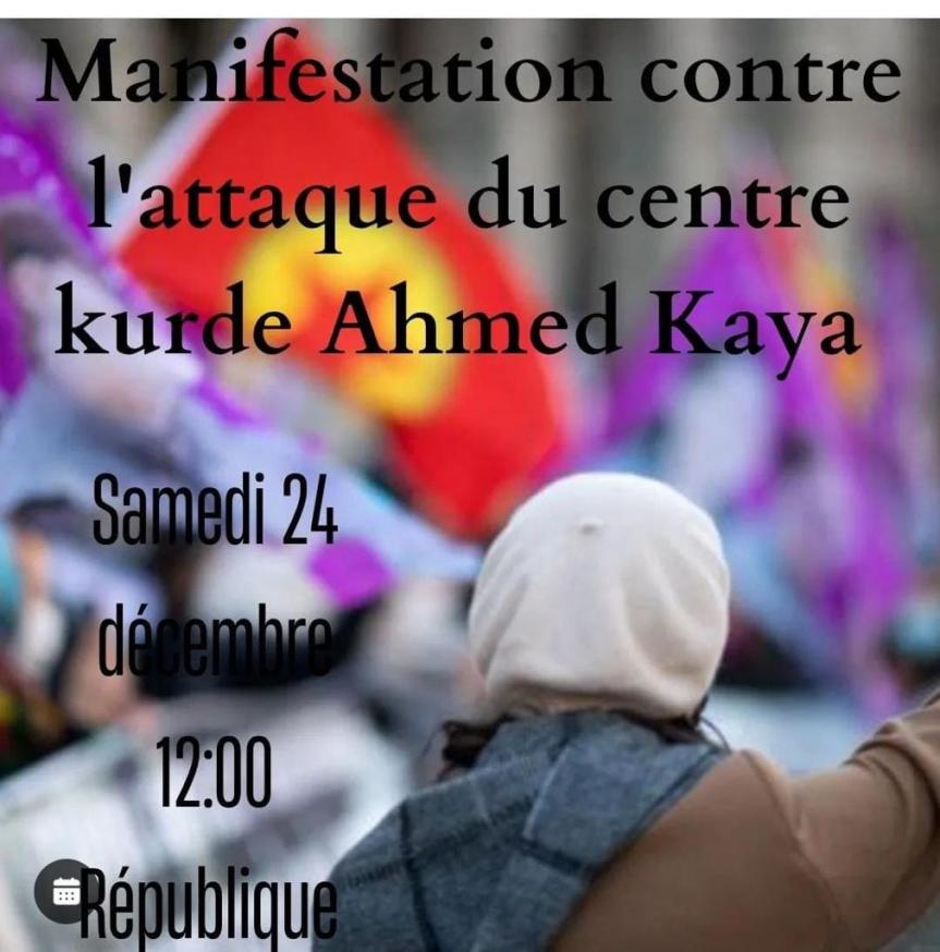 Contre l&rsquo;attaque de centre kurde à Paris – manifestation&nbsp;!