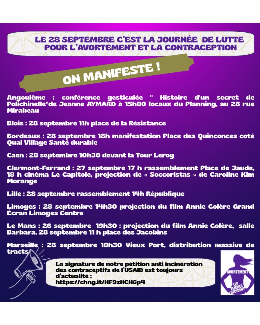 APPEL : le 28 septembre, des manifestations partout en France pour la journée internationale pour le Droit à l&rsquo;avortement.